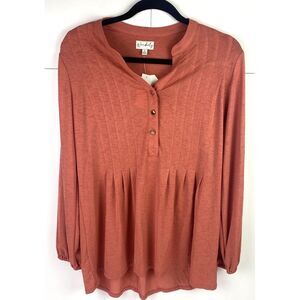 Wonderly Womens Size Small Casual Pleated Tunic Top Long Sleeve Henley NWT‎